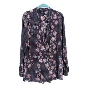 MICHEL Studio satin floral wrap blouse top shirt size 18 @B5